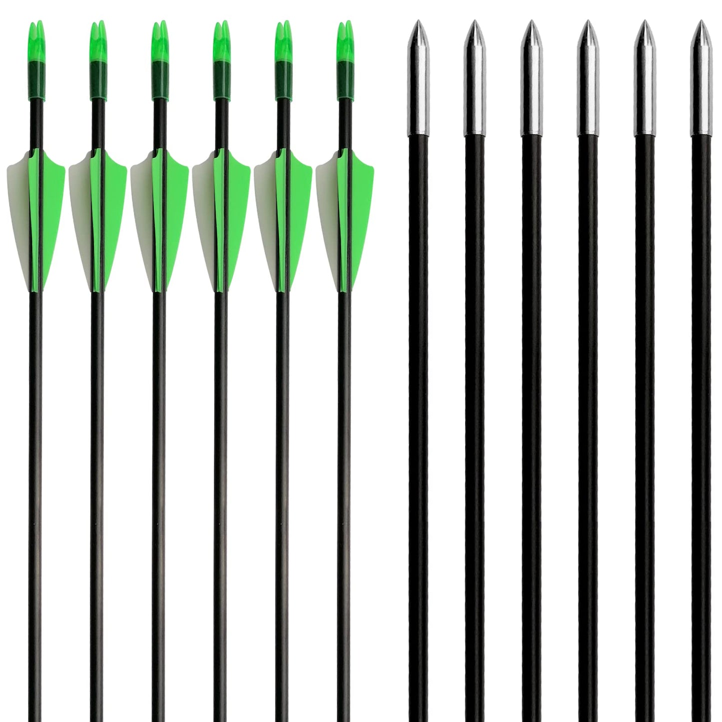 e5e10 31" Fiberglass Arrows Archery Training Practice Target Arrows with Durable Shaft Blunt Tip for Kids Youth or Beginners for Recurve Bow Long Bow (Green and White)