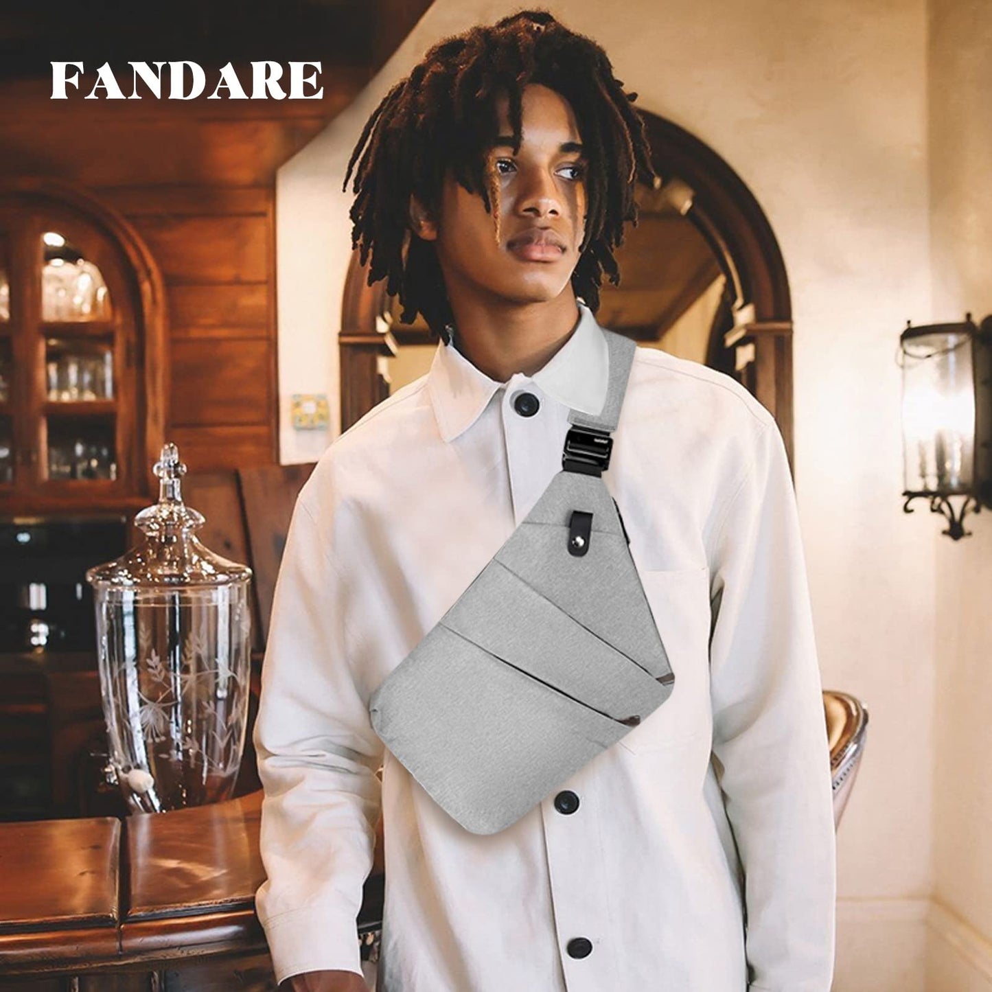 FANDARE Anti-Theft Sling Bags Chest Shoulder Backpack Crossbody Bags Cover Pack Rucksack Crossbody Bag for Men Women Travel Hiking Bicycle Sport Gym Daypacks Waterproof Nylon Gray B