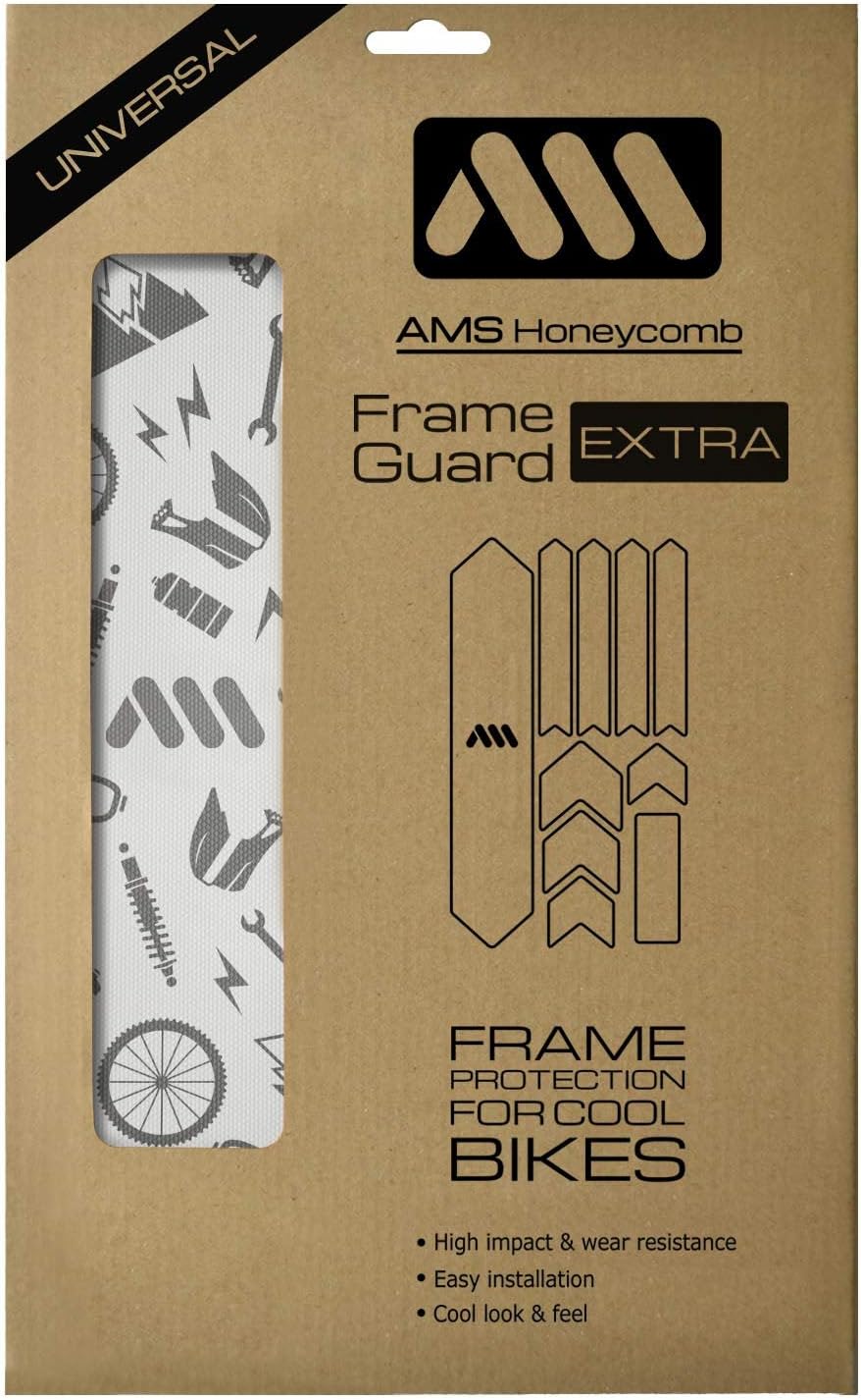 All Mountain Style Bike Frame Protector Extra - Universal Fit, 10-Piece Set for Down Tube, Chainstay, Cable Wear, High-Impact Honeycomb PVC