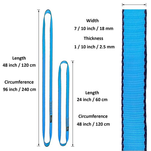 CAPARK 18MM Nylon Climbing Slings Runners 23 kN Strong Webbing Straps for Rock Climbing, Rappelling, Swing, Yoga Hammock etc (2PCS Blue, 48inch/120cm)