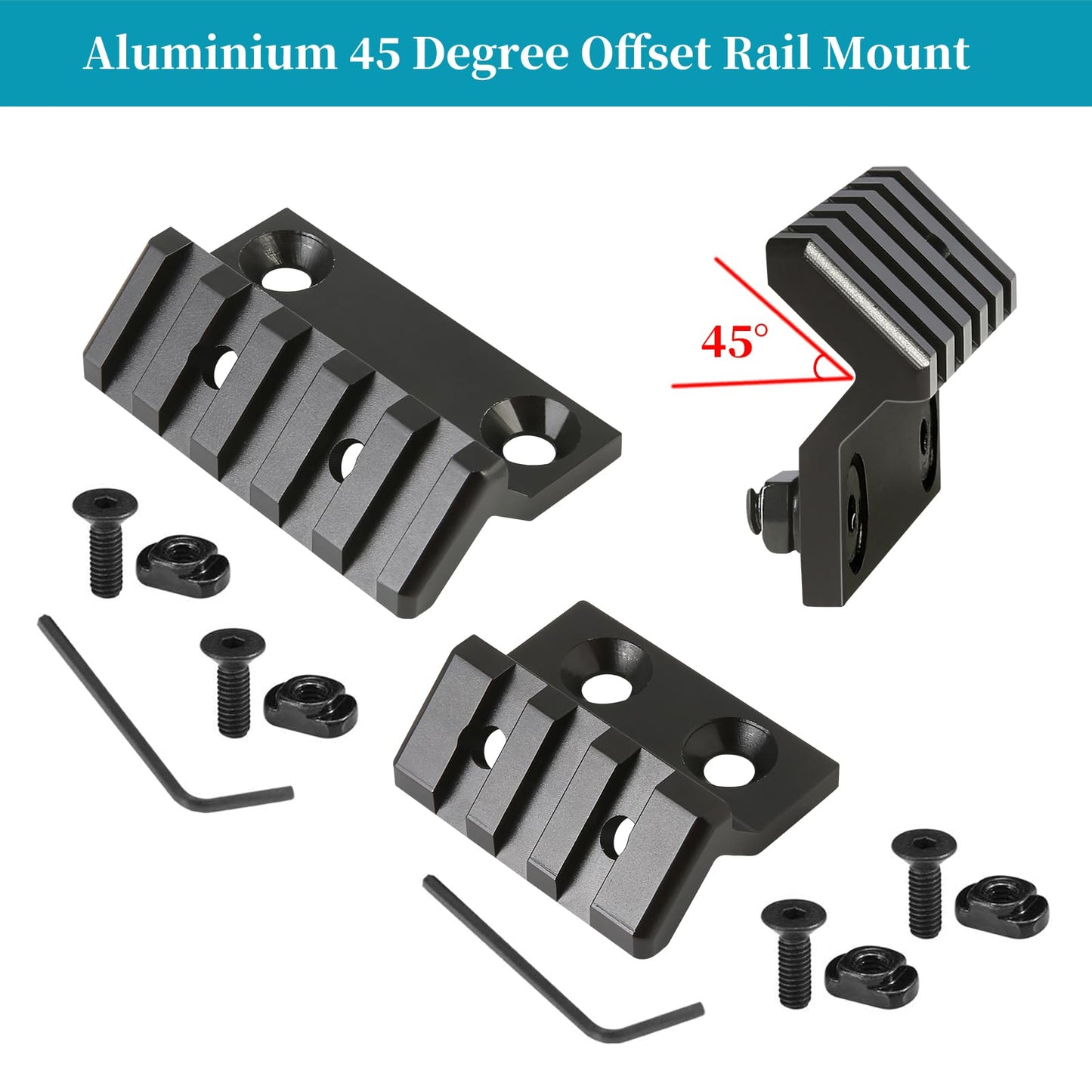 Karatgold 45 Degree Offset Single Picatinny Rail Mount, 3 Slot+5 Slot