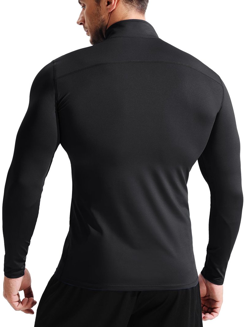 NELEUS Men's Compression Shirts 1/4 Zip Pullover Long Sleeved Running Shirts 3 Pack,5086,Black/Grey/White,L