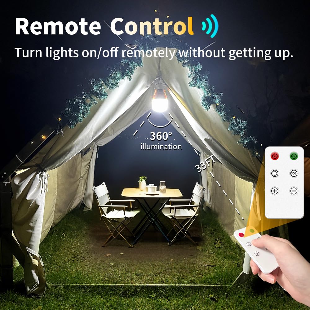 KINQILIN 3000LM Camping Lantern Rechargeable,20400mAh Power Bank,Remote Control,Strong Magnetic Suction ,Camping Essential ,IPX5 Waterproof Camping Lights with 3 Modes for Camping ,Power Outages