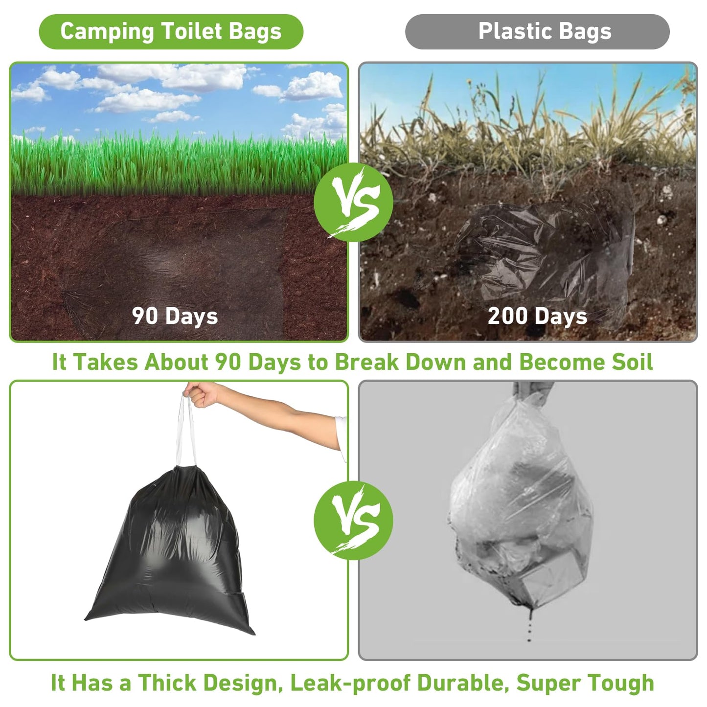 100 PCS Portable Toilet Bags for Camping, Drawstring Biodegradable Porta Potty Bag - 8 Gallon Thickened Waste Bag for 5 Gallon Bucket Toilets, Compostable Bags for Adults (100 Count)