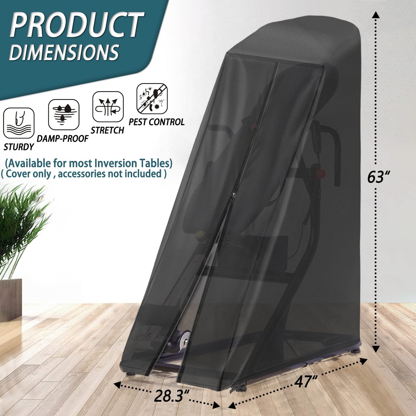 Iceberg Elf Inversion Table Cover - Dustproof And Waterproof Inversion Equipment Protection Covers (47" L X 28.3" W X 63" H, Black) - Keep Your Inversion Table Safe From Dirt And Scratches