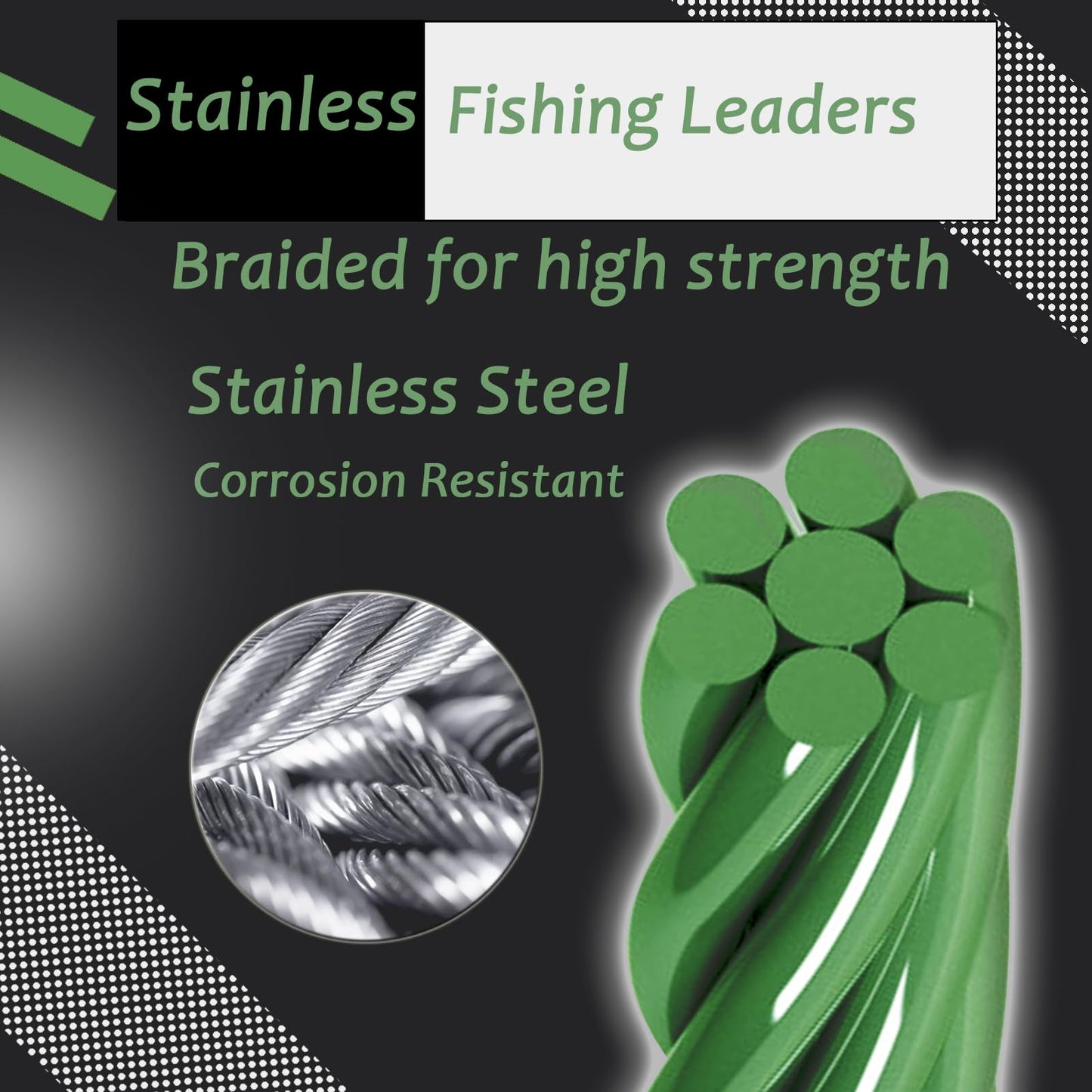 AMYSPORTS Saltwater Steel Fishing Leader Wire Stainless Swivel Fishing Leader Freshwater High Strength Wire Leader Lure Black Nickel #3 50lb 15.8in 20pcs