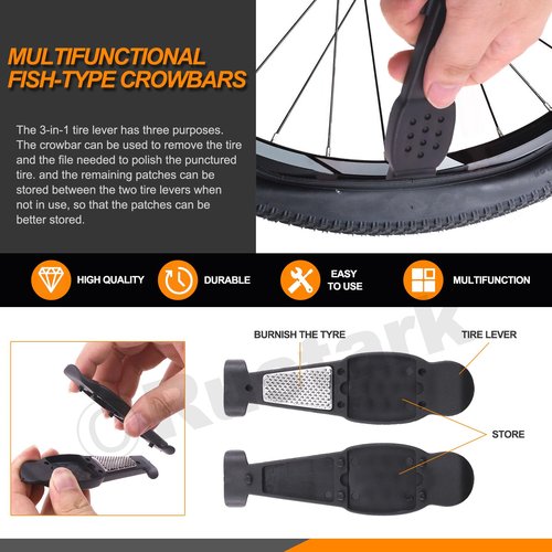 Rustark 21Pcs Bike Repair Tool Kit - Bicycle Multi-Function Tool Set with Ratchet, Bone Wrench, Tire Patches, Tire Levers, Magnetic Bit Extender, Screw Head Bits for Repair Maintenance
