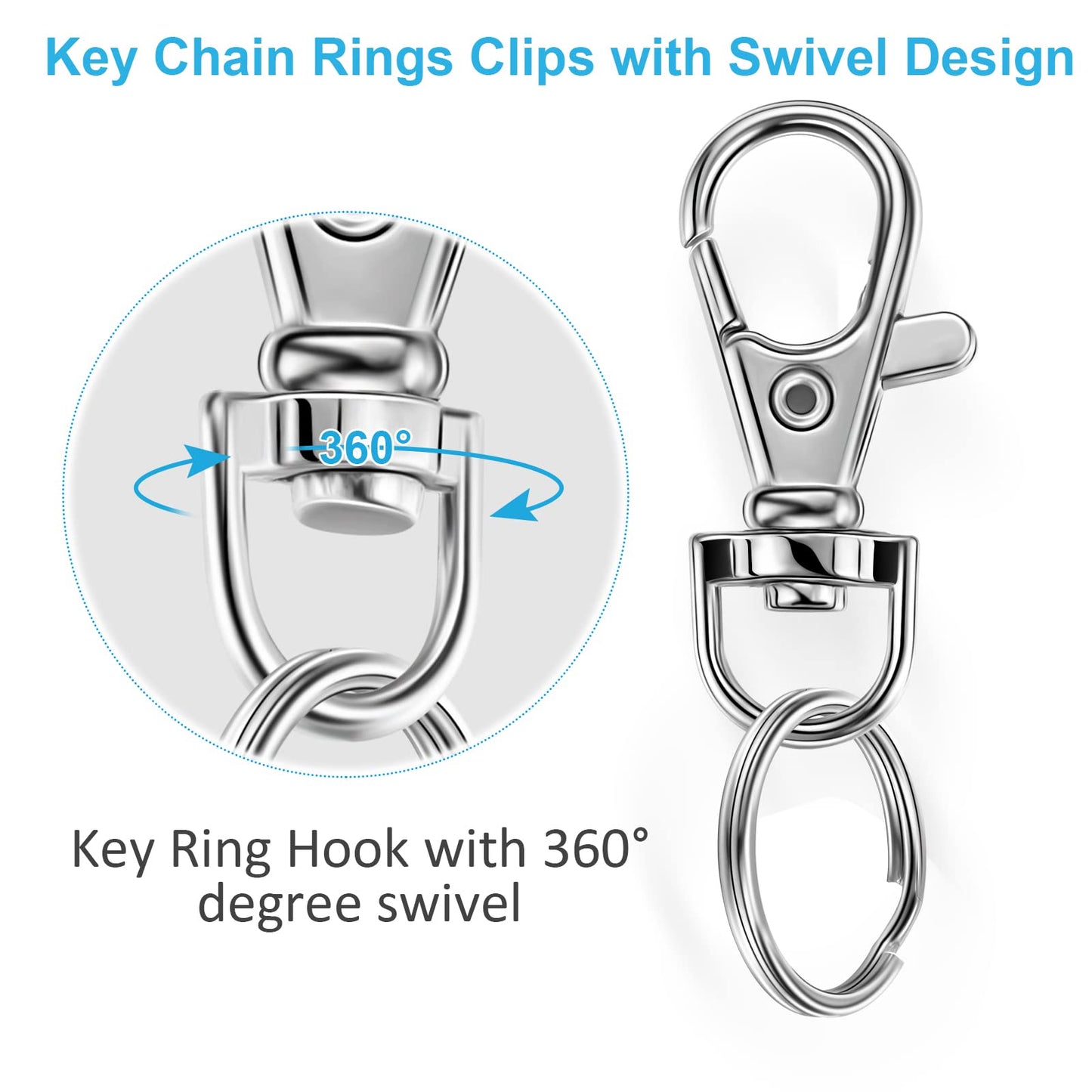 YHYZ Keychain Key Chain Rings Clips Swivel Bulk (Sliver), Swivel Lanyard Snap Hooks X 8pcs with 8pcs Rings, Small Lobster Claw Clasp, for Keychain Crafts Resin Projects Making, Lanyard, Bag, Purse,Tag