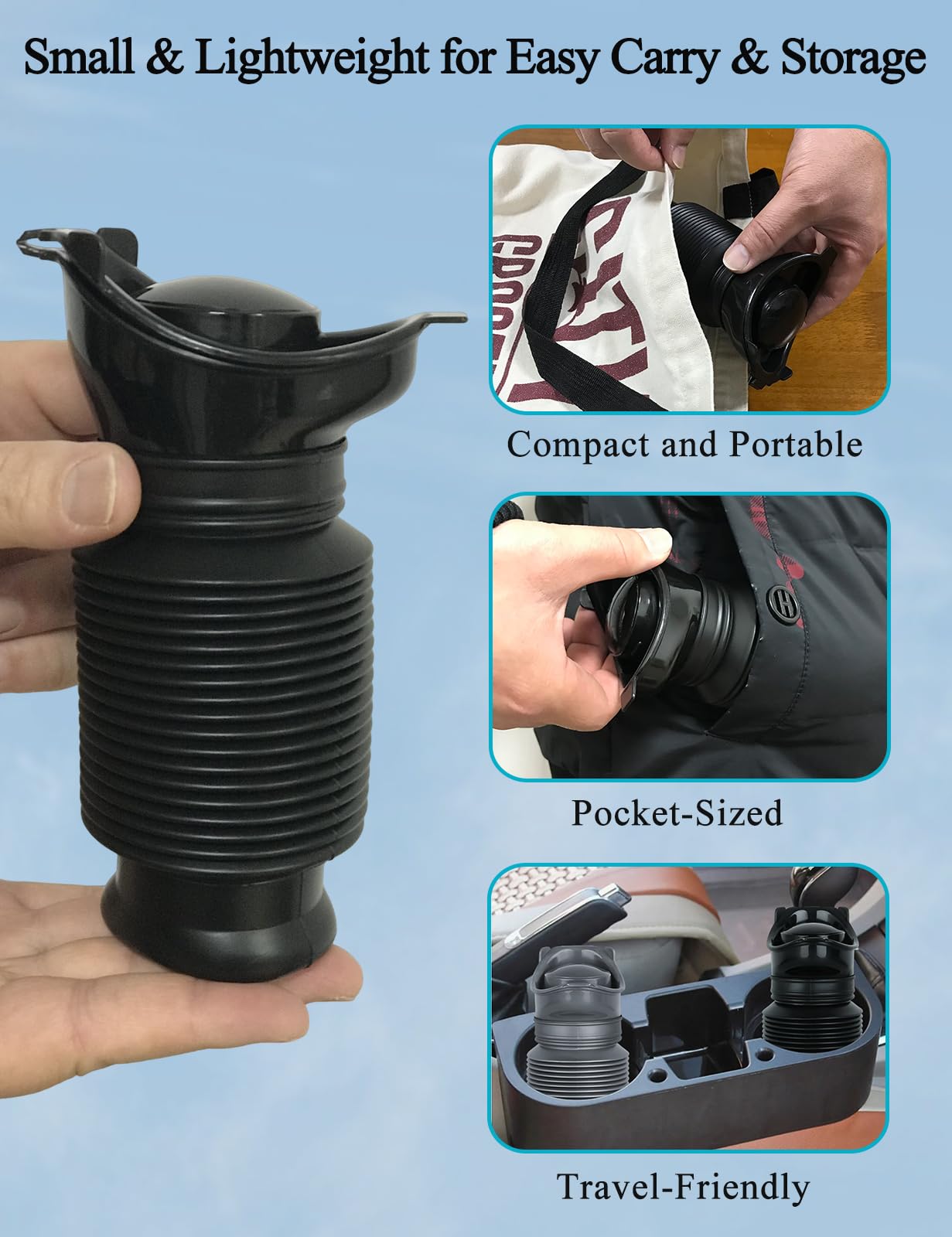 2-Pack 750ml Leakproof Collapsible Pee Bottle for Men with 20 Disposable Black Bags, Reusable Travel Urinals for Men Car, Portable Men's Pocket Toilet for Outdoor (Charcoal Black & Charcoal Grey)