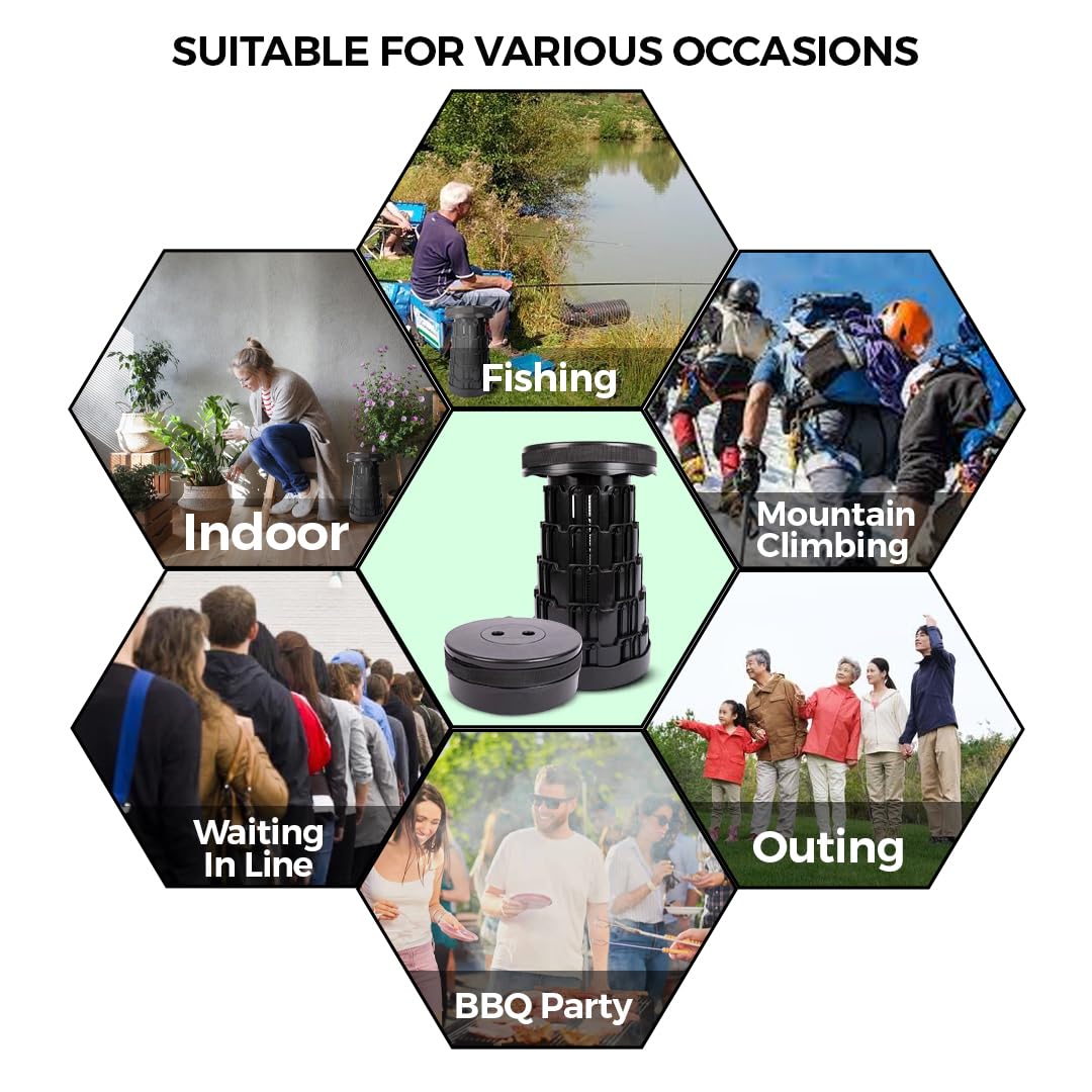 Upgraded Collapsible Stool β Easy to Carry retractable Stool - Lightweight telescoping stool for Camping & BBQ βSturdy Portable Stool - Slip Resistant Telescopic Stool with Max Load Capacity 1000lbs