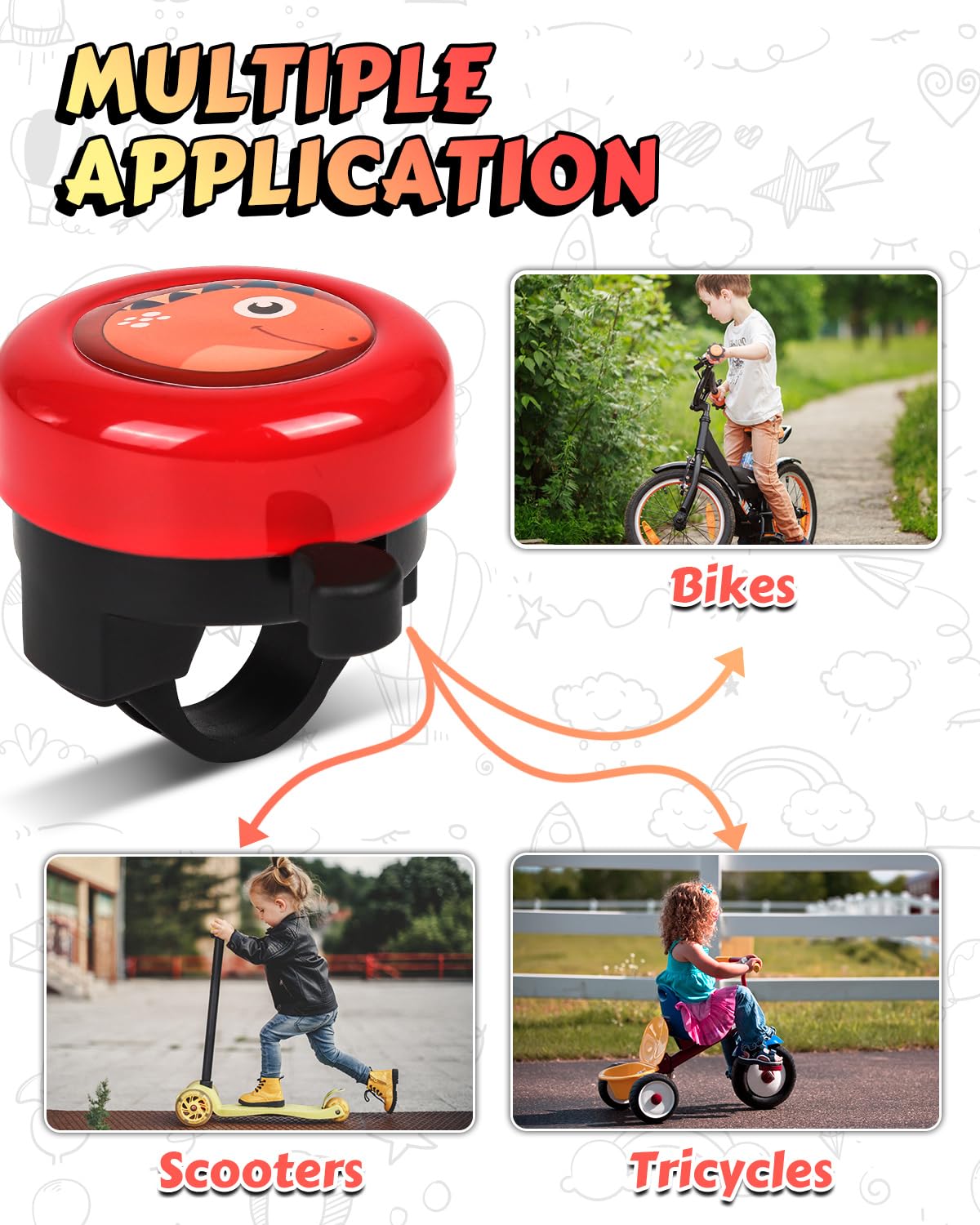 VICTGOAL Bike Bell for Kids with Loud Clear Sound, Bicycle Bell Scooter Bike Horn Ringtone Alert Cute Cycling for Toddler Children Boys Girls (Red)
