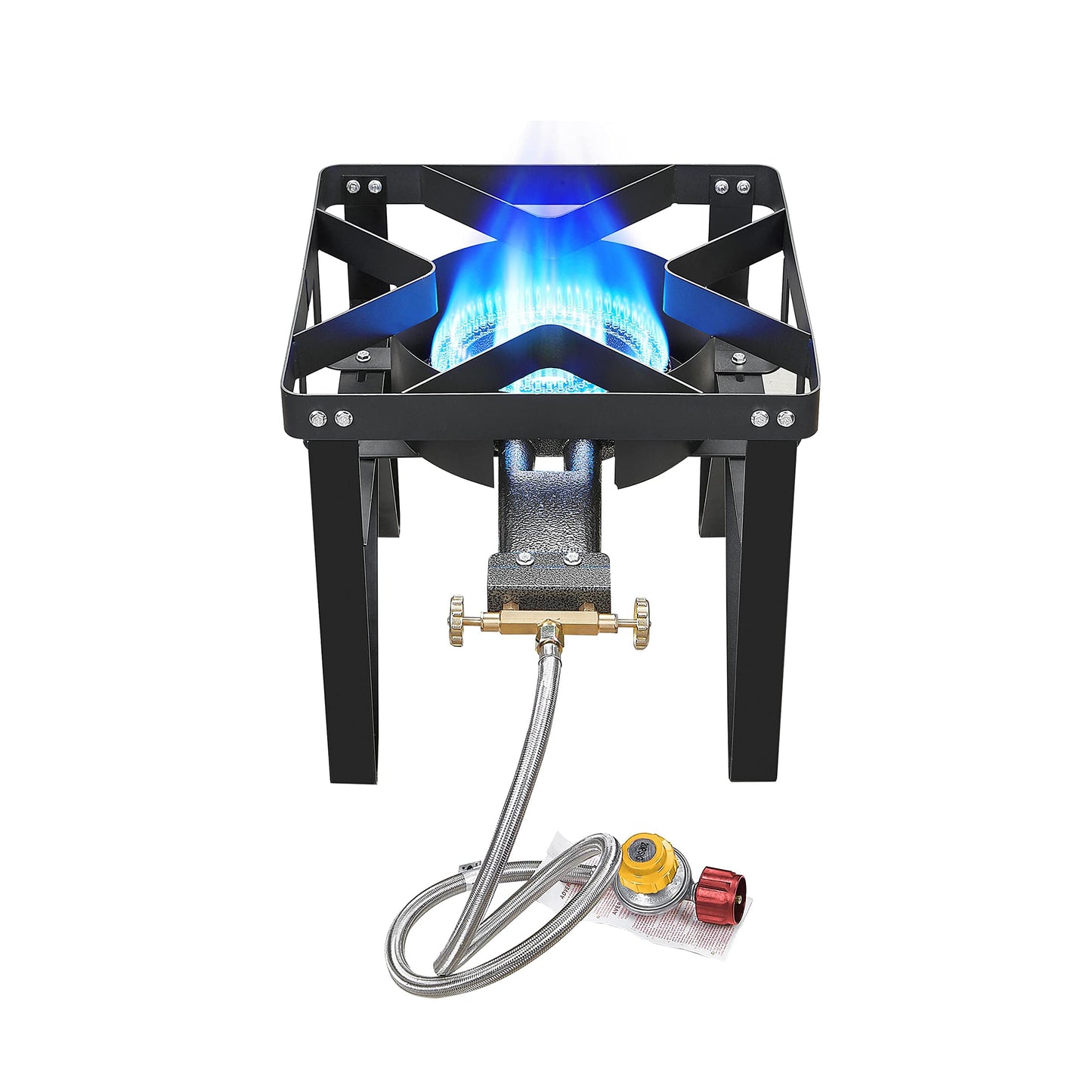Vivicreate 185000 BTU High Pressure Propane Burner Outdoor Gas Stove Single Burner Cooktop for Turkey Fryer Seafood Boil Brewing BBQ Camping Stove Estufa de Gas Portátil Fogón de Gas 2 valve