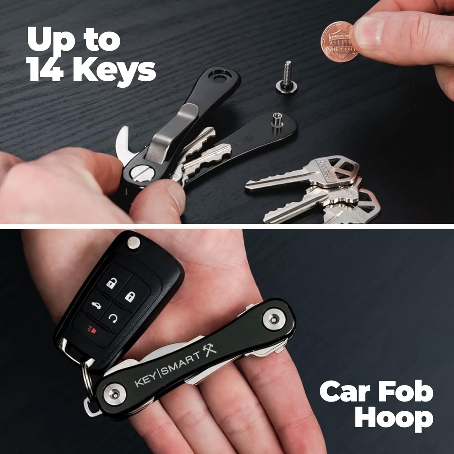 KeySmart Rugged - Multitool Key Holder for Keychain w/Bottle Opener and Pocket Clip, Key Organizer for Key Chain, EDC Keychains, Key Ring for Car Fobs Key Chains, Expandable (Up to 14 Keys, Blue)
