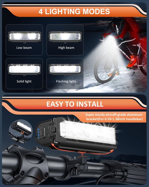 ONVIAN 2000 Lumen Bike Headlight Rechargeable Bike Light Front and Rear Set for Night Riding, Waterproof Bicycle Headlight BikeTurn Signals Light and Alarm, Adult Kids Mountain Road Cycling Dirt