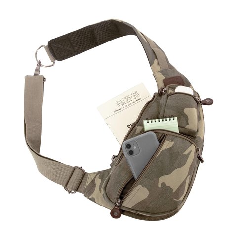 Rothco Vintage Canvas Crossbody Sling Bag – Compact Travel Shoulder Backpack 2L Storage, Woodland Camo