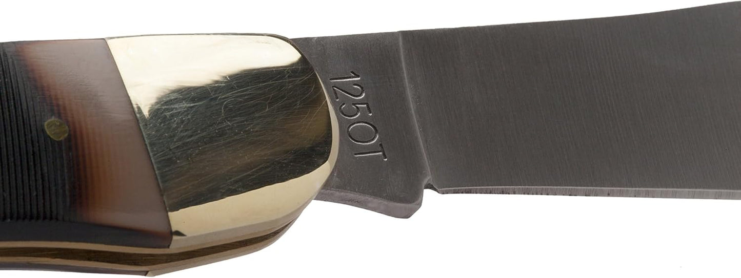 Old Timer 125OT Mustang 9.3in Traditional Folding Pocket Knife with 1 High Carbon Stainless Steel Blade, Ergonomic Sawcut Handle, and Leather Sheath for EDC, Hunting, Camping, Whittling, and Outdoors