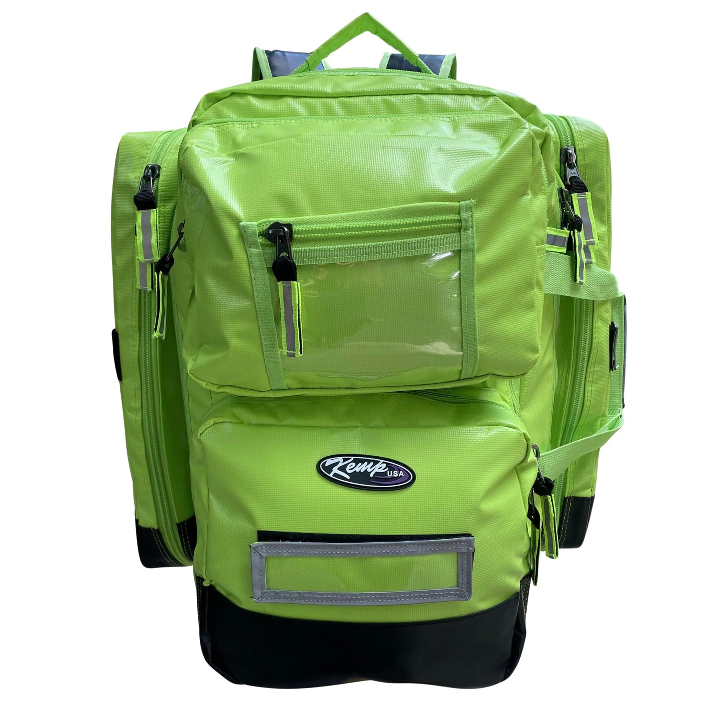 Kemp USA Ultimate EMS Backpack For EMS - Emergency Supplies - EMT Bag Fits BLS/ALS Equipment and D Tank Oxygen Cylinder - Premium Fluid Resistant Tarpaulin Fabric (Neon Green)