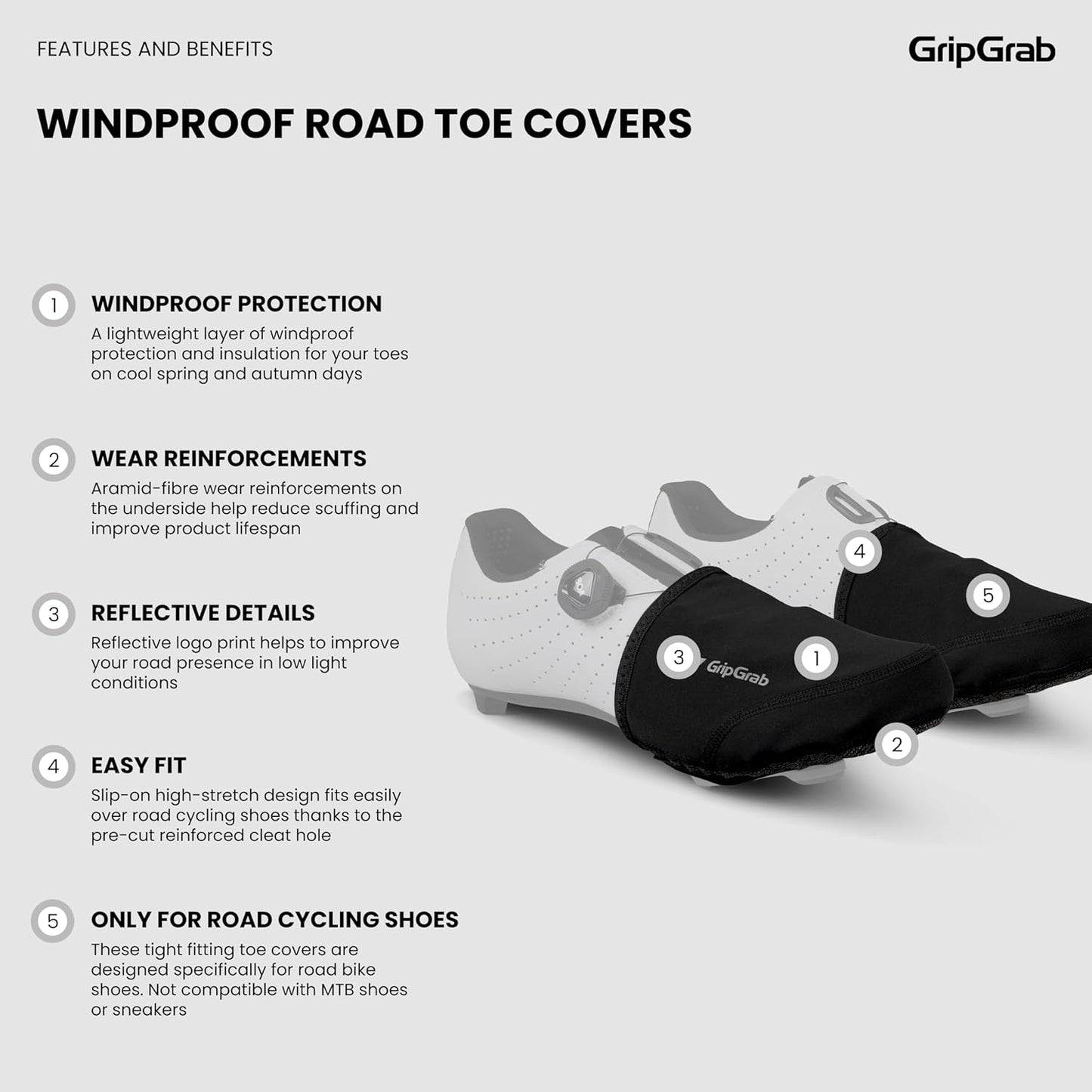 GripGrab Windproof Road Bike Toe Covers Cycling Overshoes Thermal Insulating Road Bicycle Shoe Covers Biking Toe Warmers