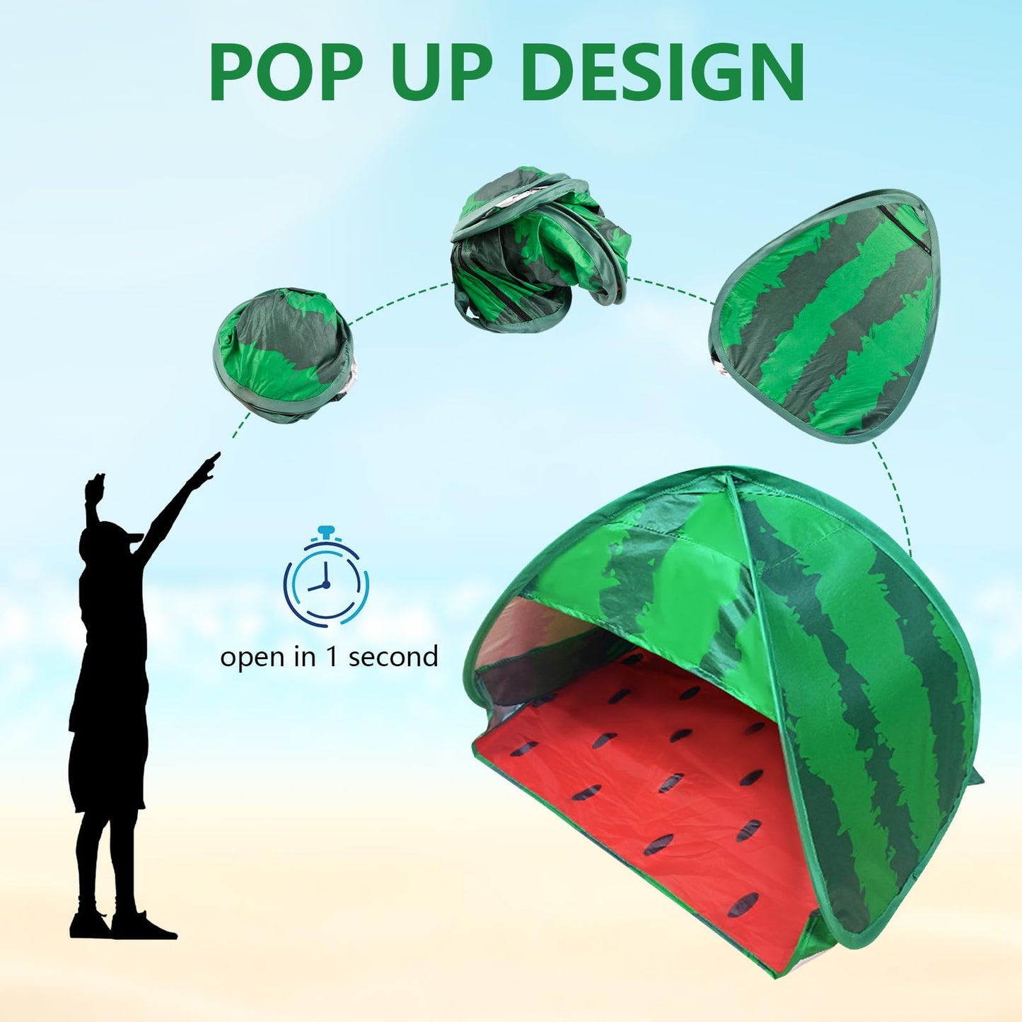 HACRAHO Dog Beach Tent Sun Shelter, 1 Pack Watermelon Portable Automatic Pop-up Sun Shelter Tent Instant Sun Shade Canopy for Puppy Small Pets, L
