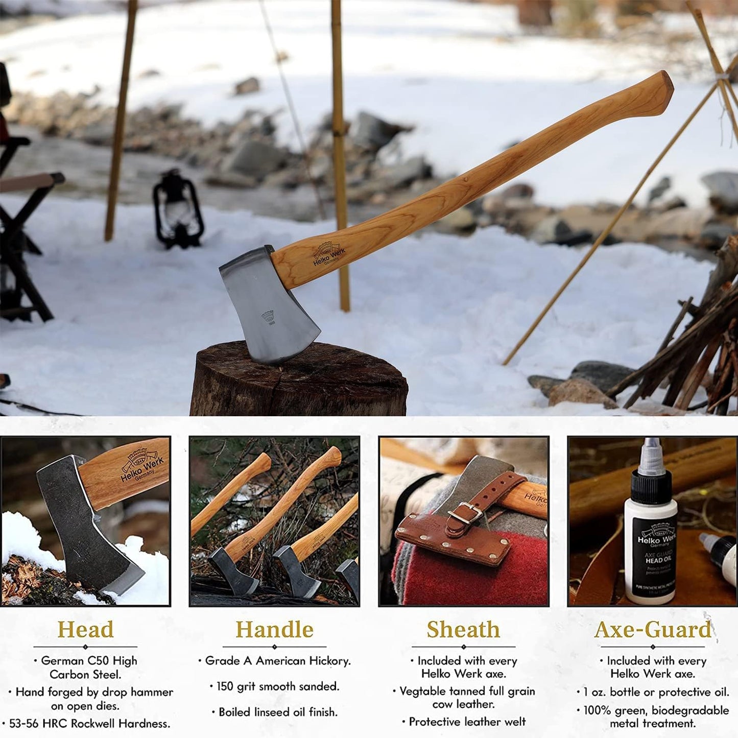 1844 Helko Werk Germany Classic Journeyman Pack Axe - Made in Germany Lightweight and Compact Backpacking Axe and Bushcraft Axe for Camping - Head 1.5 lbs, Handle 20 in. (Journeyman) #11441