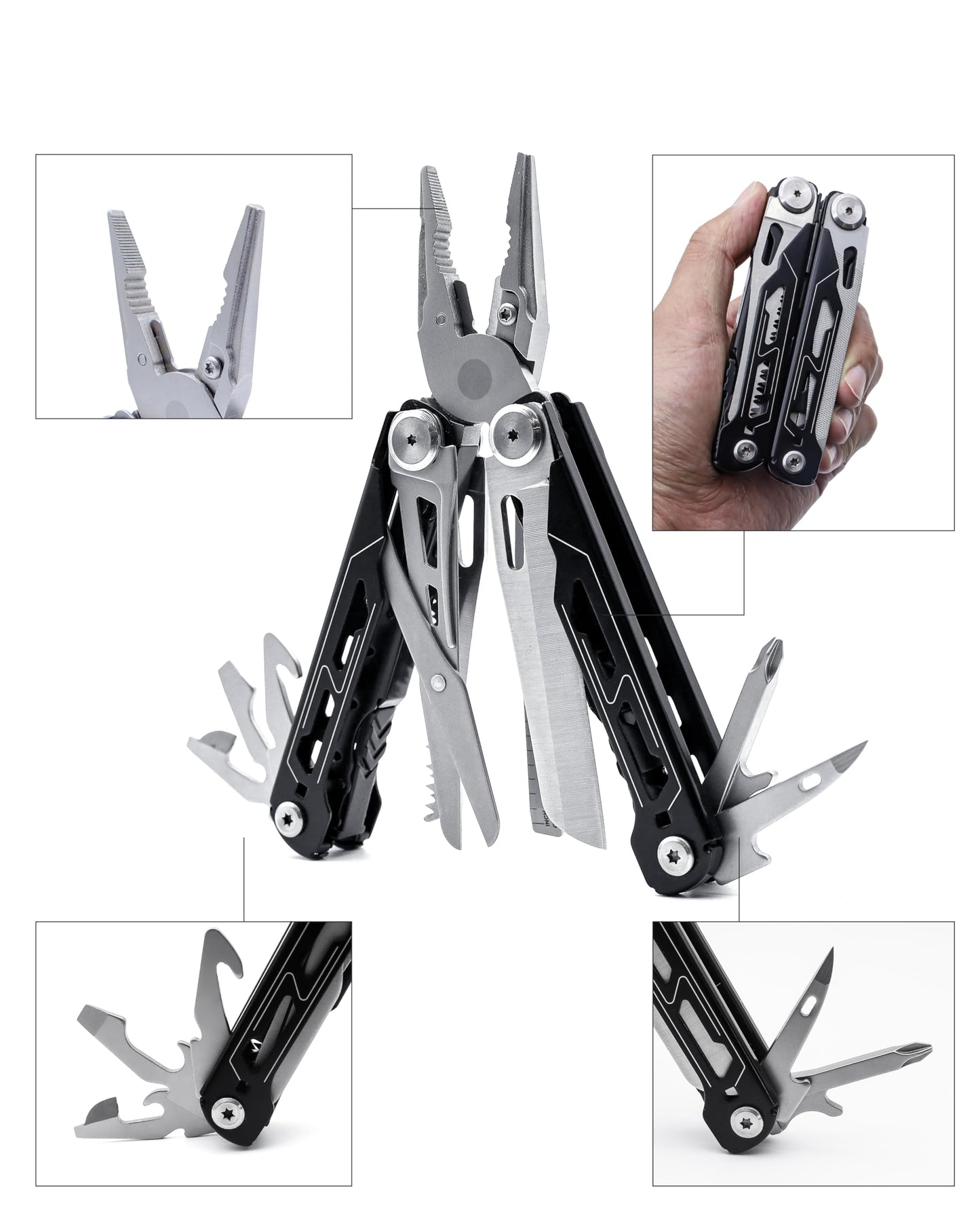 RUSH DEER Multi-Tool 18-in-1 Essential Survival Tools and Multitools Plier- Gift for Men-Versatile Camping Tool Kit-ultimate versatile toolkit For DIY, Outdoor-Black