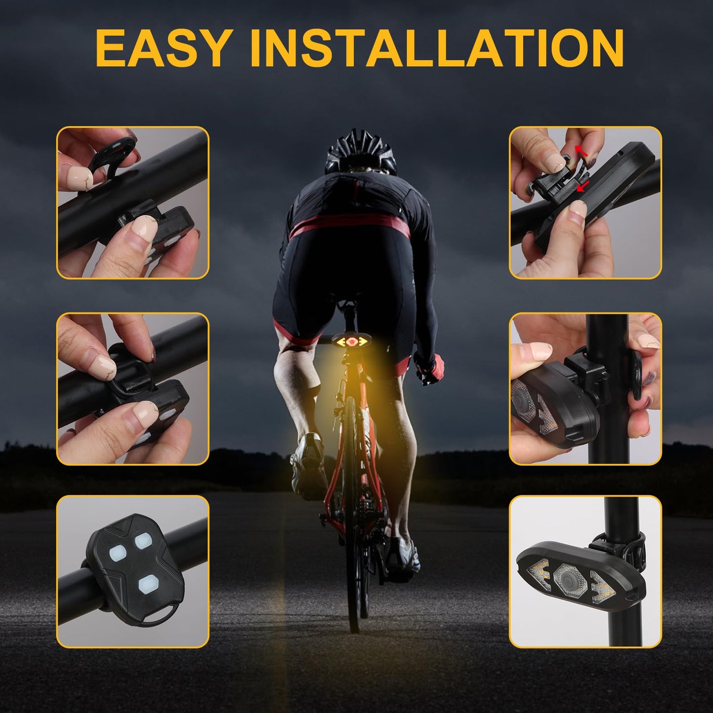 JINKEY Smart Bike Tail Light with Turn Signals, USB Rechargeable Wireless Bicycle Turn Signal Lights, Remote Control Waterproof Rear Safety Warning Light for ebike Scooters