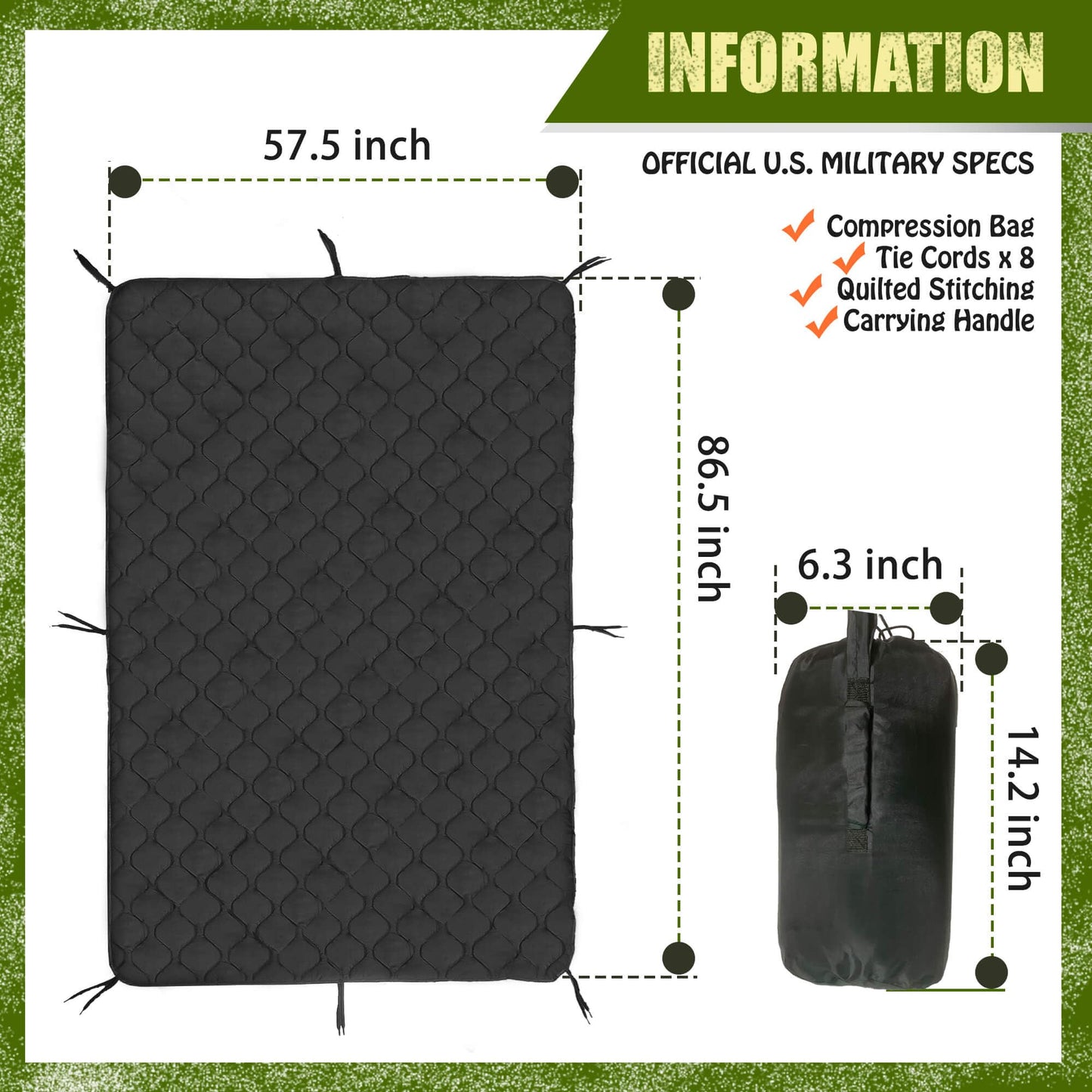 Lenotos Woobie Blanket, Thermal Insulated Military Poncho Liner, Water-Resistant, Portable, Insulation, for Hiking, Survival with Compression Carry Bag (Black)