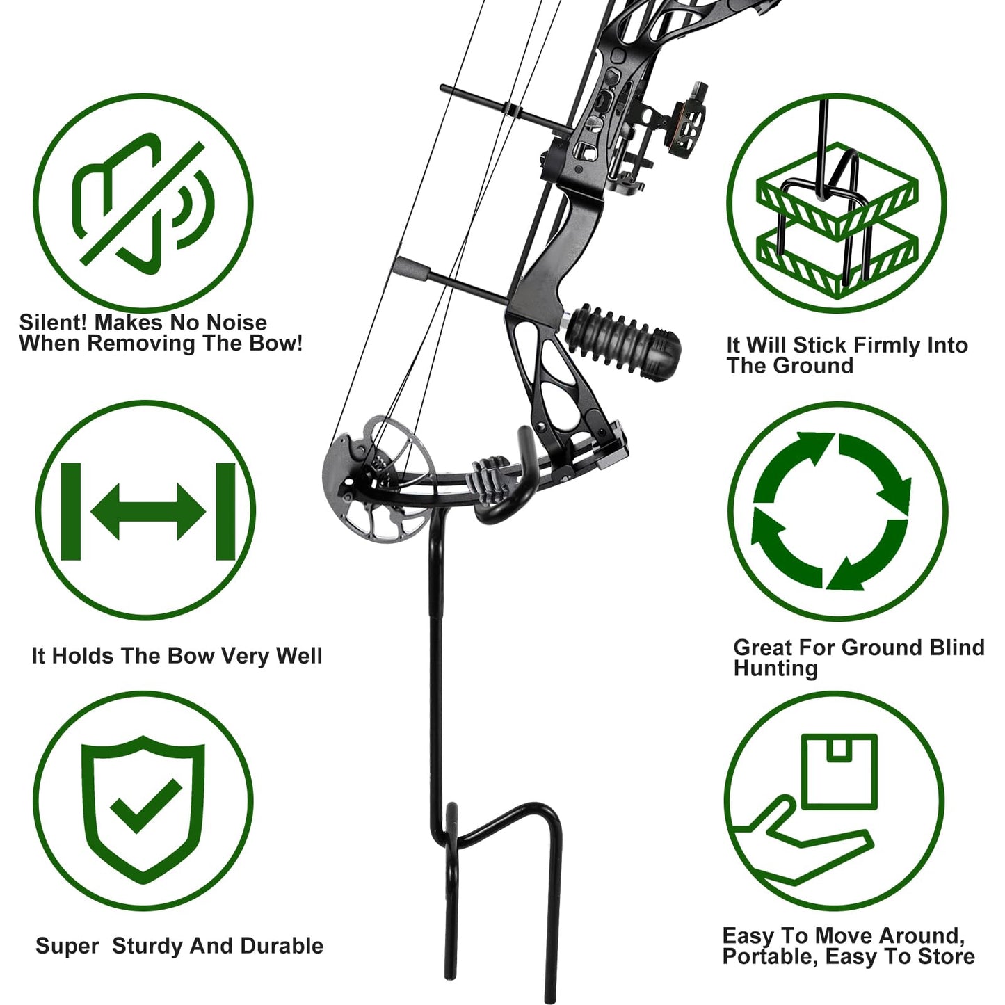 2 Pack Ground Blind Bow Holder with Rubber Coated, Rustproof Hunting Compound Bow Holder Stable Archery Bow Stand Versatile Ground Stake Bow Holder Archery Accessories for Hunting Target Practice