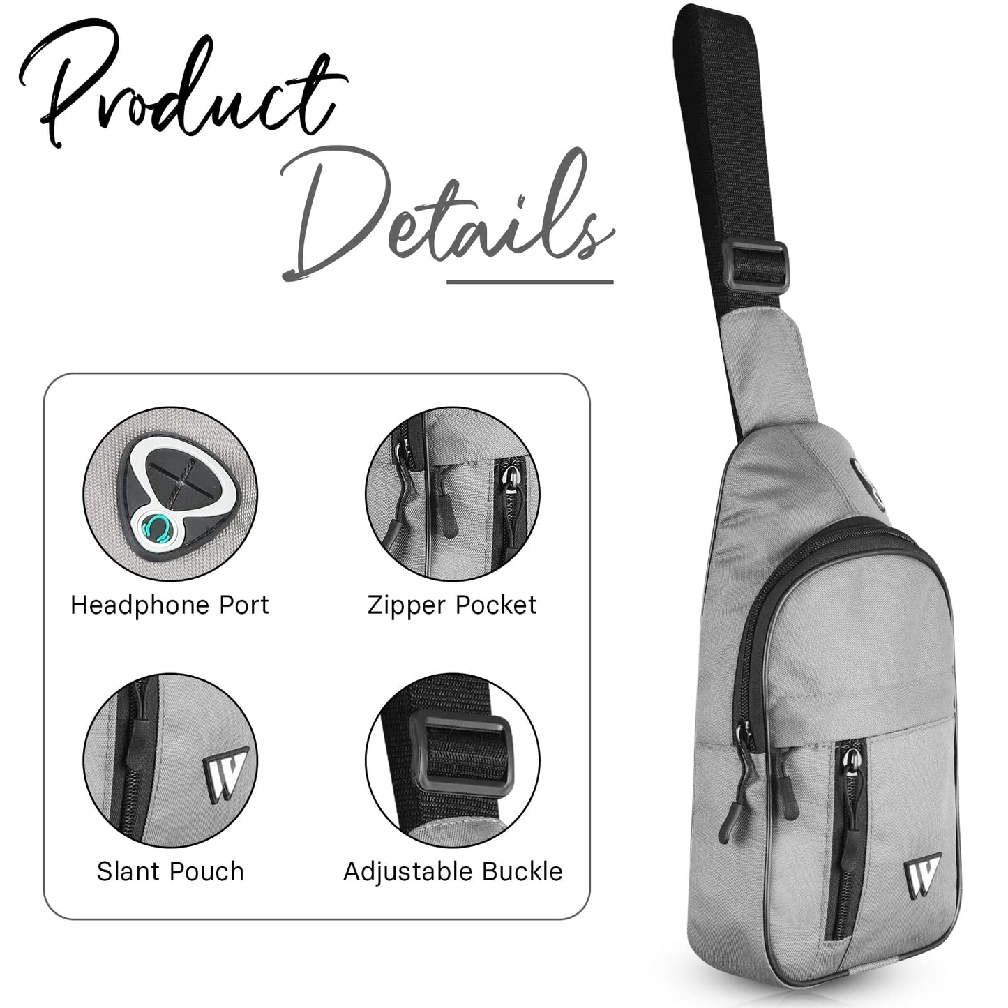 WFX Sling Bag for Women Travel Bag Hiking Backpack for Men Crossbody Bag One Strap Lightweight Shoulder Small Rucksack (Grey)