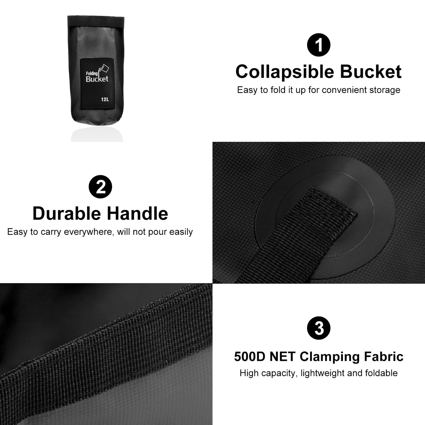 PATIKIL 3.2 Gallon/12L Collapsible Bucket for Camping Portable Water Storage Container Foldable Foot Wash Basin for Outdoor Travel Fishing Hiking, Black