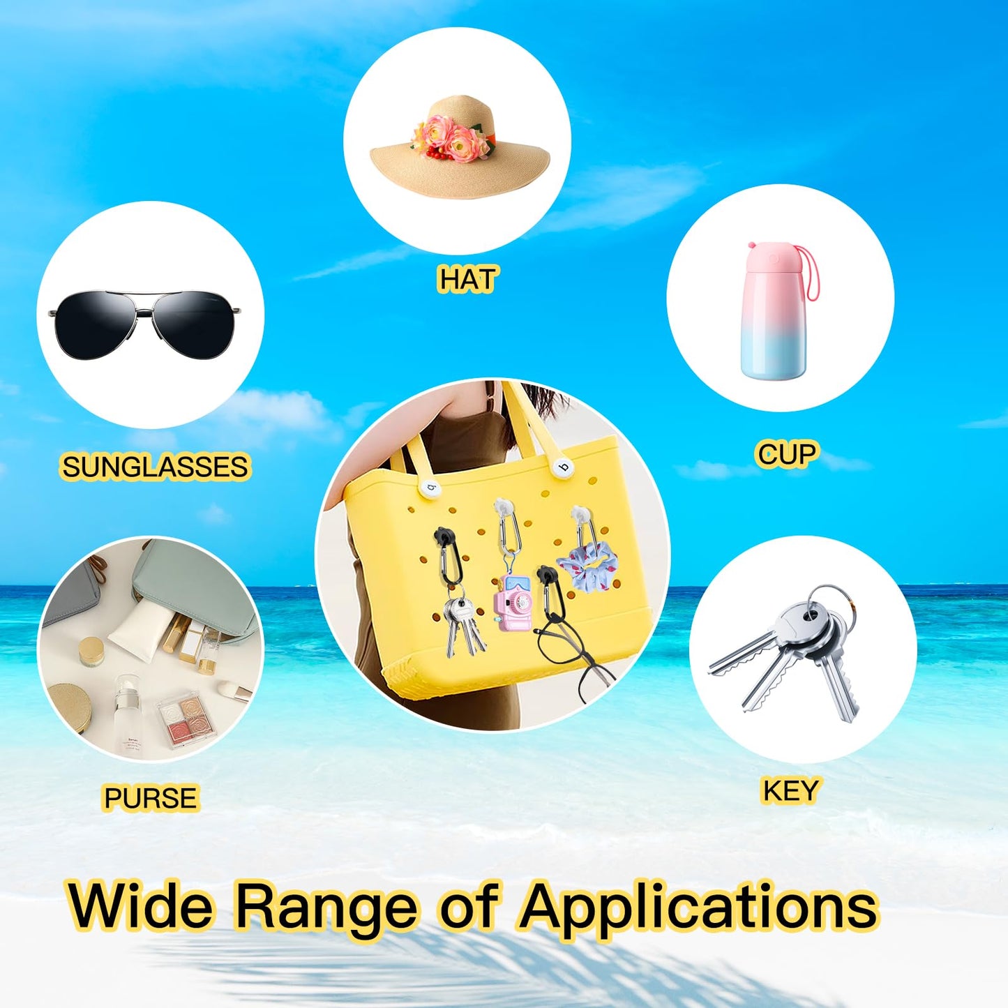 2 Set Hooks Set Accessories Compatible for Bogg Bag, Bogg Bag Accessories, Insert Carabiner Key Chain Holder Charms, Compatible for Small & Large Beach Bags (White)