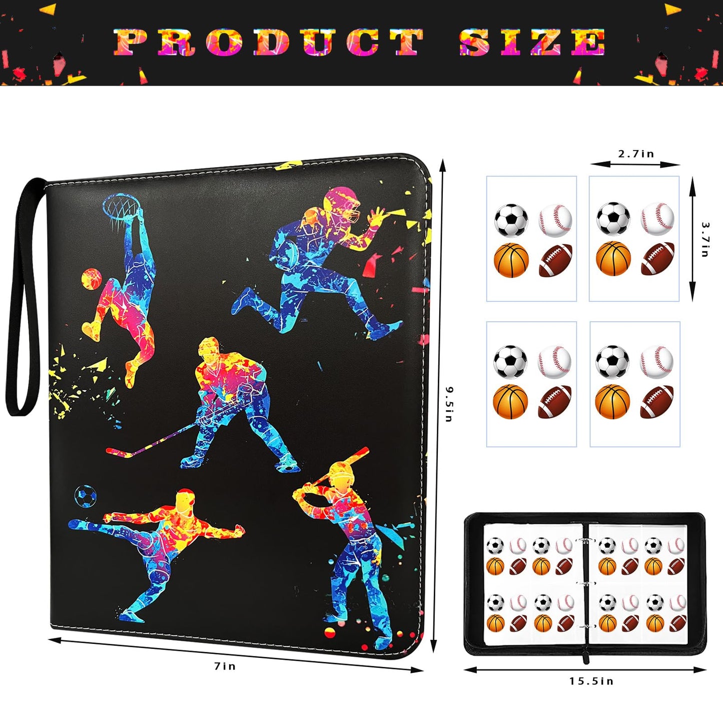 400 Pockets Sports Cards Binder,Trading Cards Holder Card Collectors Album,Trading Card Binder 4 Pocket with 50 Removable Sleeves for Football Baseball Basketball Hockey Soccer Card