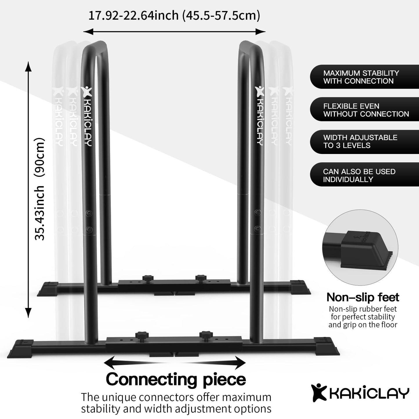KAKICLAY 2025 Upgrade World's Best Strongest Premium Dip Bars With Adjustable Ultra-Stable Settings & Non-Slip Feet - USA Original Patent, Designed, Shipped, Warranty