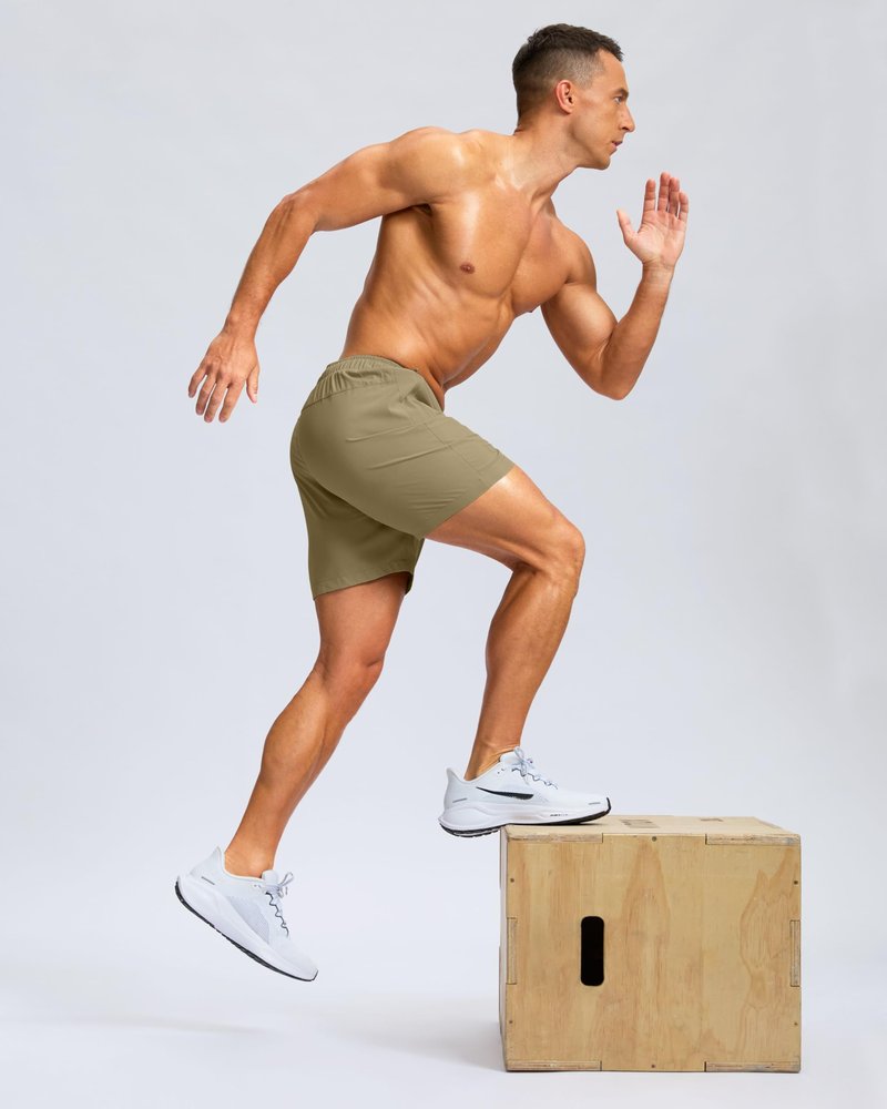 G Gradual Men's Athletic Running Shorts with Zipper Pockets Quick Dry 7"/ 5"/ 9" Workout Gym Shorts for Basketball Hiking(Dusty Khaki,5M)