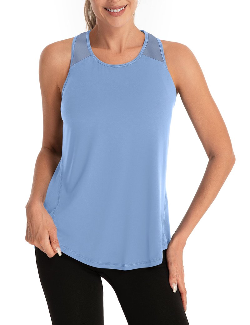 Aeuui Womens Workout Tops for Women Racerback Tank Tops Mesh Yoga Shirts Athletic Running Tank Tops Sleeveless Gym Clothes Sky Blue