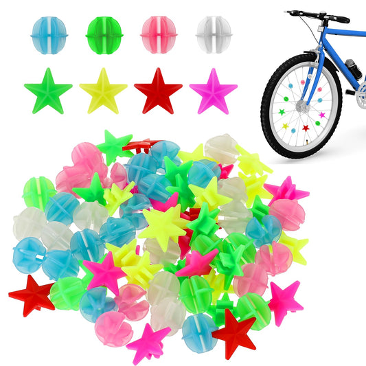 KALIONE 72 Pcs Bike Wheel Spokes Bead Colorful Bicycle Decoration Star Round Bike Spokes Plastic Clip Bead, Bike Spoke Covers Wheel Decorations Bicycle Spokes Accessories