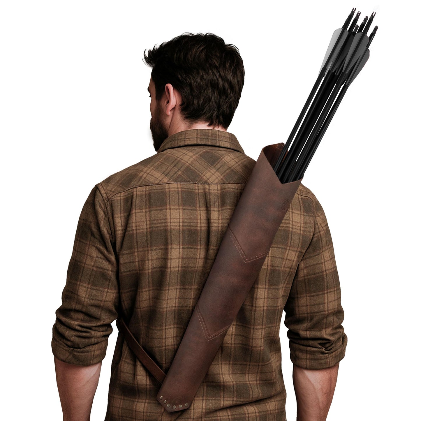 Valhalla Gear, Back Arrow Archery Quiver, Vintage Holder for Shooting Practice, Training, Full Grain Leather, Handmade Archer Accessories, Bourbon Brown