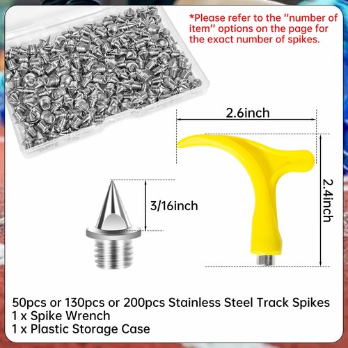 3/16 Inch Track Spikes,130pcs Stainless Steel Pyramid Shoe Spikes with Spike Wrench for Track and Cross Country,Replacement Spike for Sprint Sports Short Running Shoes