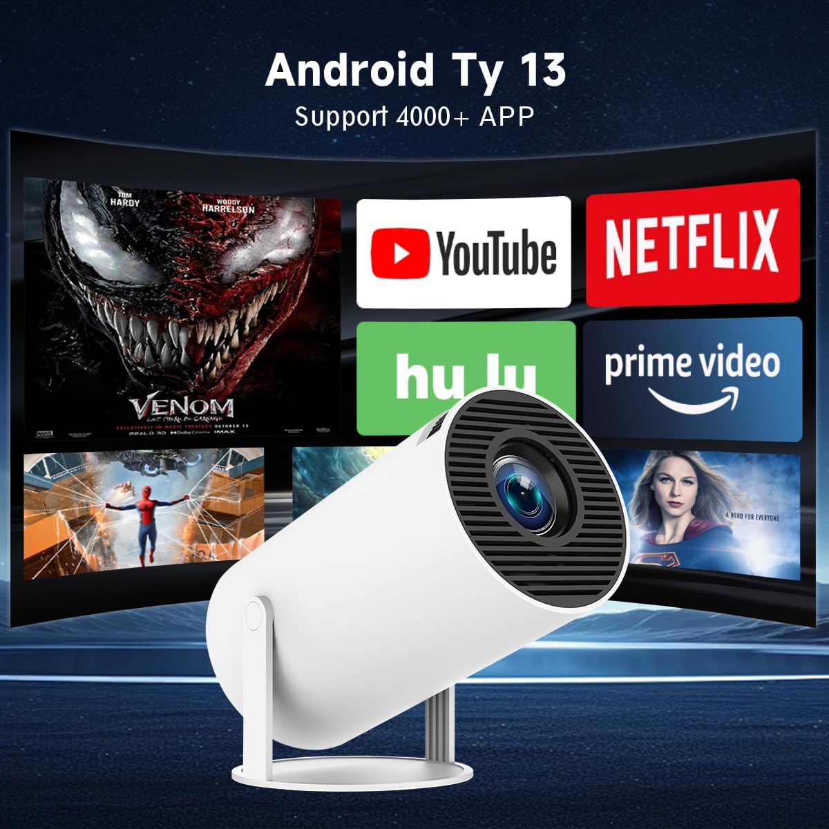 Mini Projector with WiFi and Bluetooth, Support 4K 1080P, 150 ANSI Portable Projector, Auto Keystone Correction, 40"-130" Screen Video Projector, Compatible with Smartphone,TV Stick,Laptop (HY300)