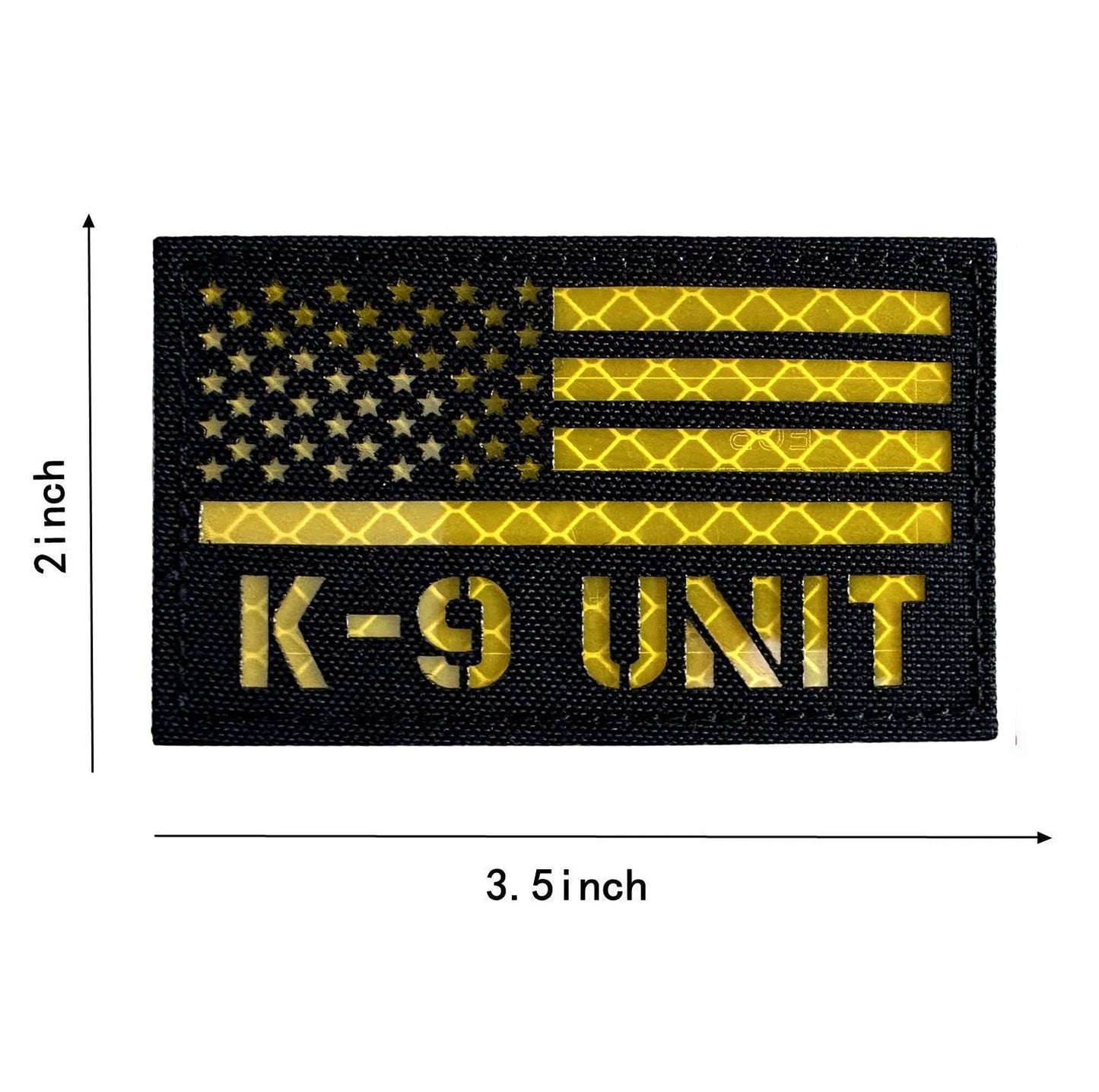 2 Pack Reflective K9 Unit Patch US Flag with Hook Back for Service Harness Tactical Vest Collar Hook-Fastener Backing (Black-Yellow)