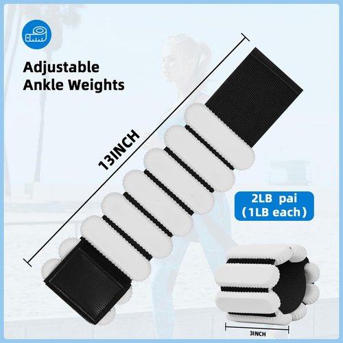 Ankle Weights for Women and Men, Adjustable Wrist Weighted Training Bracelet for Home Gym Workout, Strength Training Walkin Running, Foot weights for exercise, (1 LB each, Grey)2pc on Set