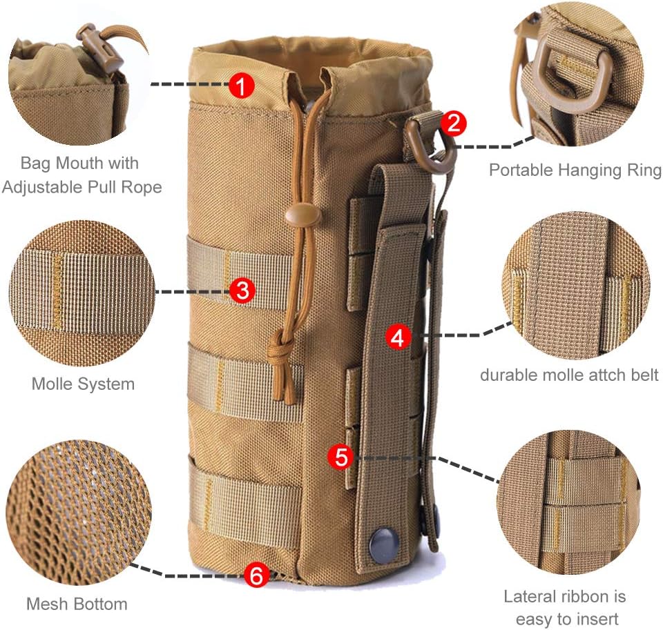Upgraded Tactical Water Bottle Holder | Molle Pouch for Travel & Hydration