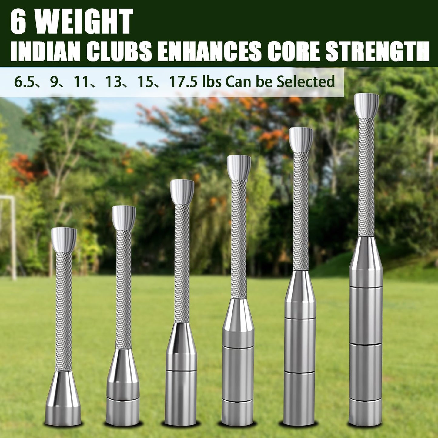 Adjustable Macebell Clubbell, 6-in-1 Premium Steel Indian Club, Strength Training Equipment for Full Body, Muscles, Shoulder, Grips & Forearms Workouts(6.5/9/11/13/15/17.5LBs)