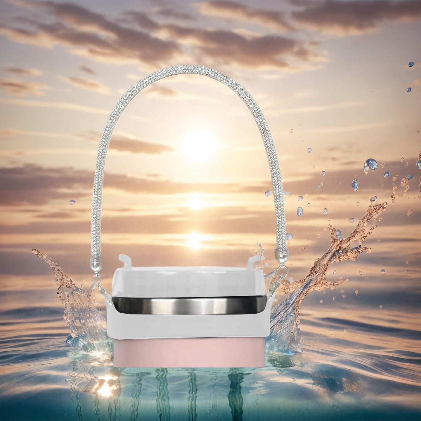 Glitter Handle for Stanley Cup Accessories - Diamond Stanley Tumbler Carrier with Strap Bling Water Bottle Handle Strap(Slim Sliver with net)