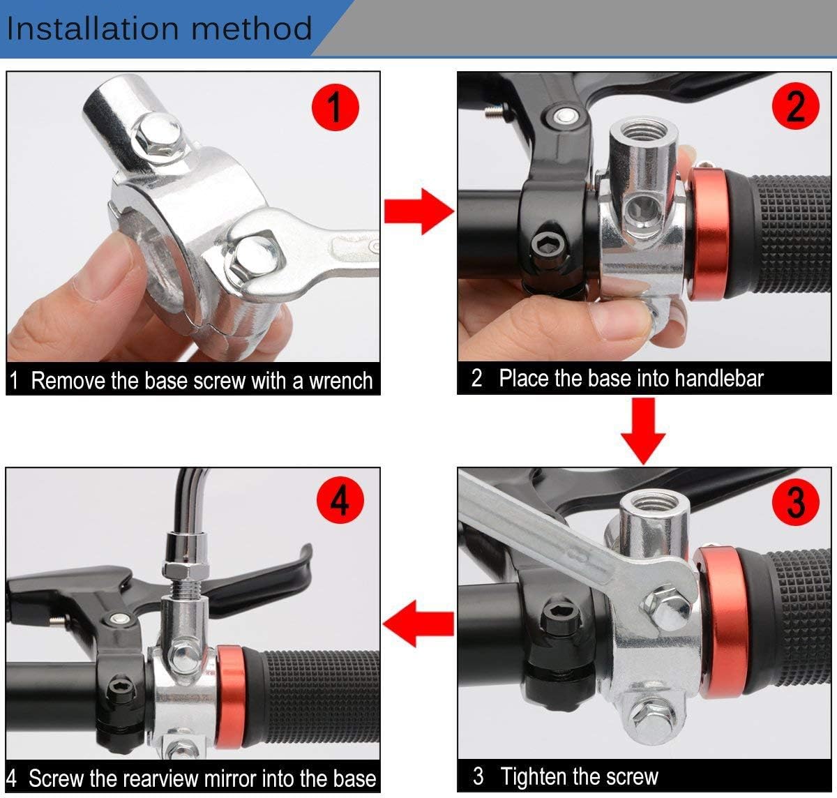 1 Pair Bicycle Mirror,Big View Bike Rear View Mirror Blindsight Multi Angle Adjustable Bike Mirror Billet Aluminum Chrome Plated Outside Skull Claw Style Also suitable for motorcycle mirror