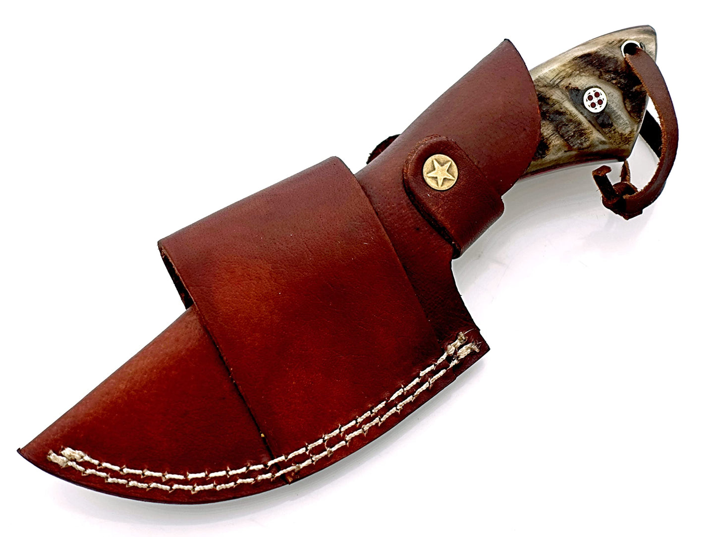 Handmade Damascus Steel Skinner Knife – Premium Survival Knife for Camping, Hiking, and Outdoor Adventures with Leather Sheath OB-1008 (BEIGE)