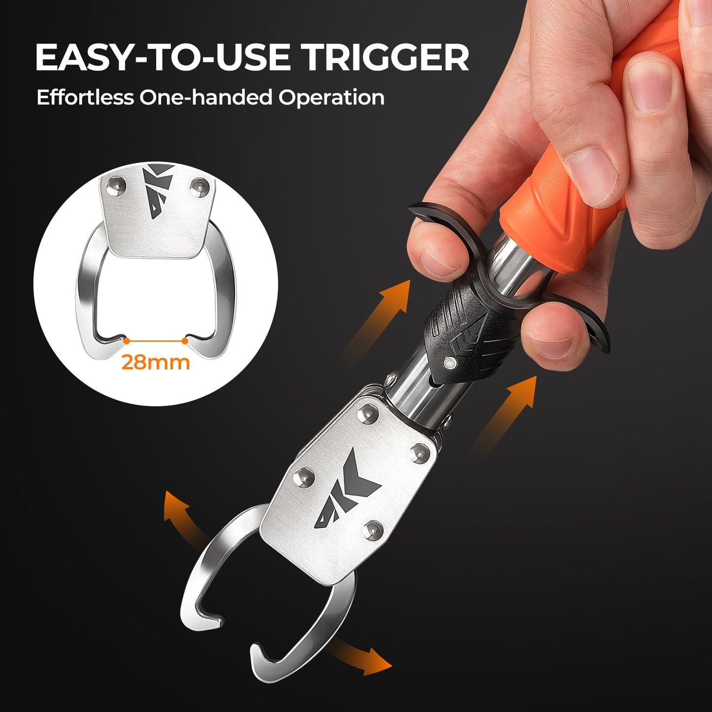 KastKing Paradox 9" Lip Grip, Corrosion-Resistant Stainless Steel Fish Landing Tool with Non-Slip Elastomer Handle, Easy-Use Trigger,and Adjustable Wrist Strap for Secure Fishing