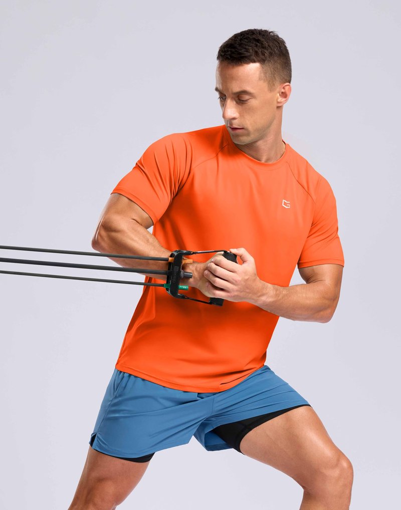 G Gradual Men's Athletic Workout T-Shirts Moisture Wicking Cooling Running Shirts Short Sleeve Performance Tee for Gym Tennis(Orange,L)