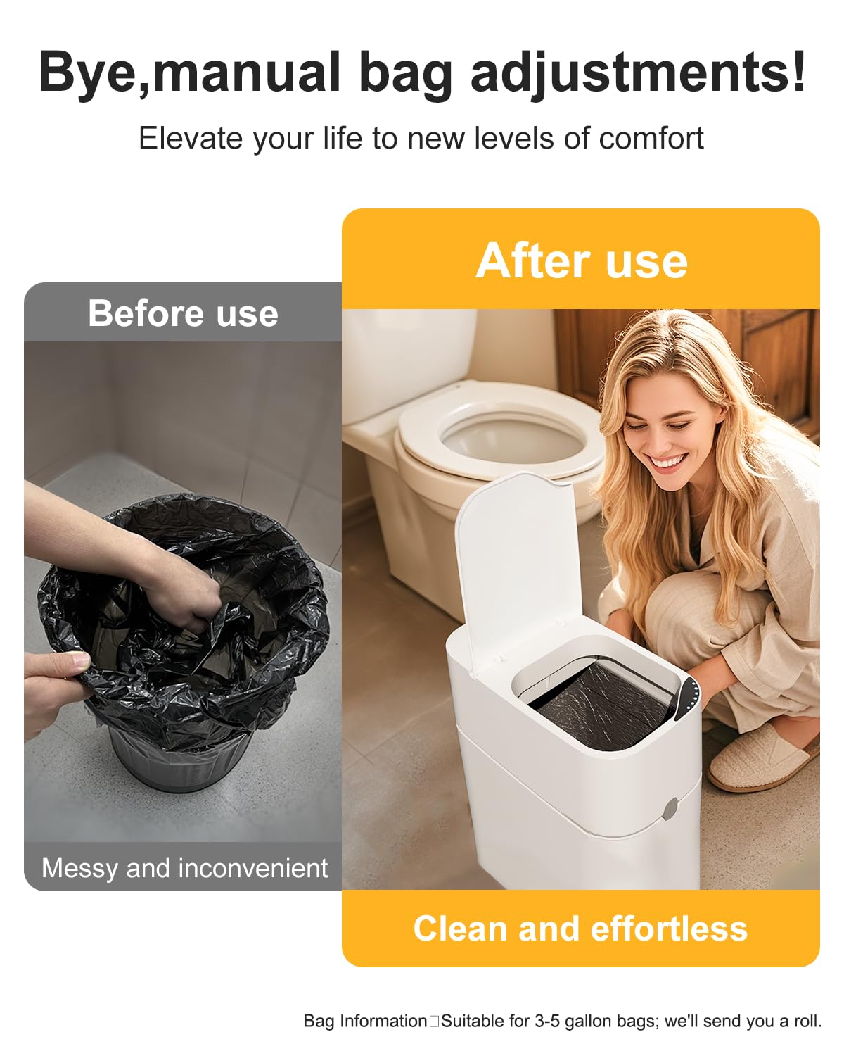 CTIME Touchless Automatic Bathroom Trash Can with Lid - 3 Gallon Slim Motion Sensor Garbage Can for Bedroom, Kitchen, Office - White (6" W x 11" L x 13" H)