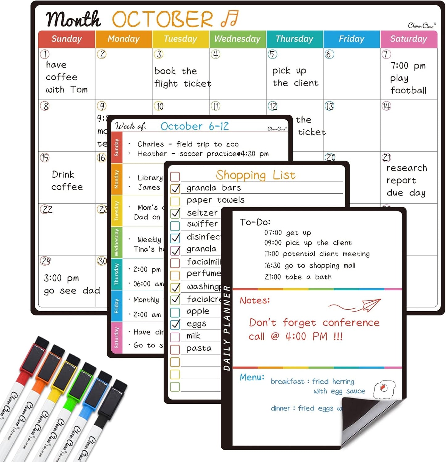 Magnetic Dry Erase Chore Chart - 14.5"x11" Chore Chart for Kids, Teens and Adults - 6.5"x8.5" List Board for Fridge - 6 Extra Fine Point Markers Included - Shipped Flat